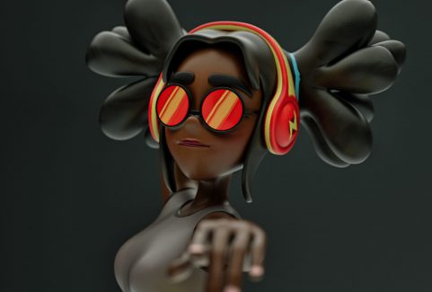 3d,Illustration,Of,Black,Hair,3d,Character,With,Headphones,And